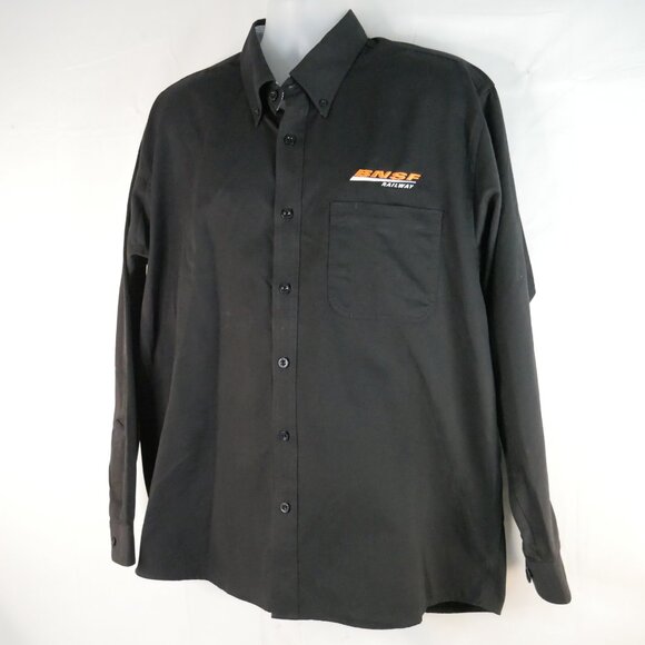 BNSF Railway Polo Employee Black Shirt Size XL Button Up Big Bang Super Pop - Picture 3 of 6